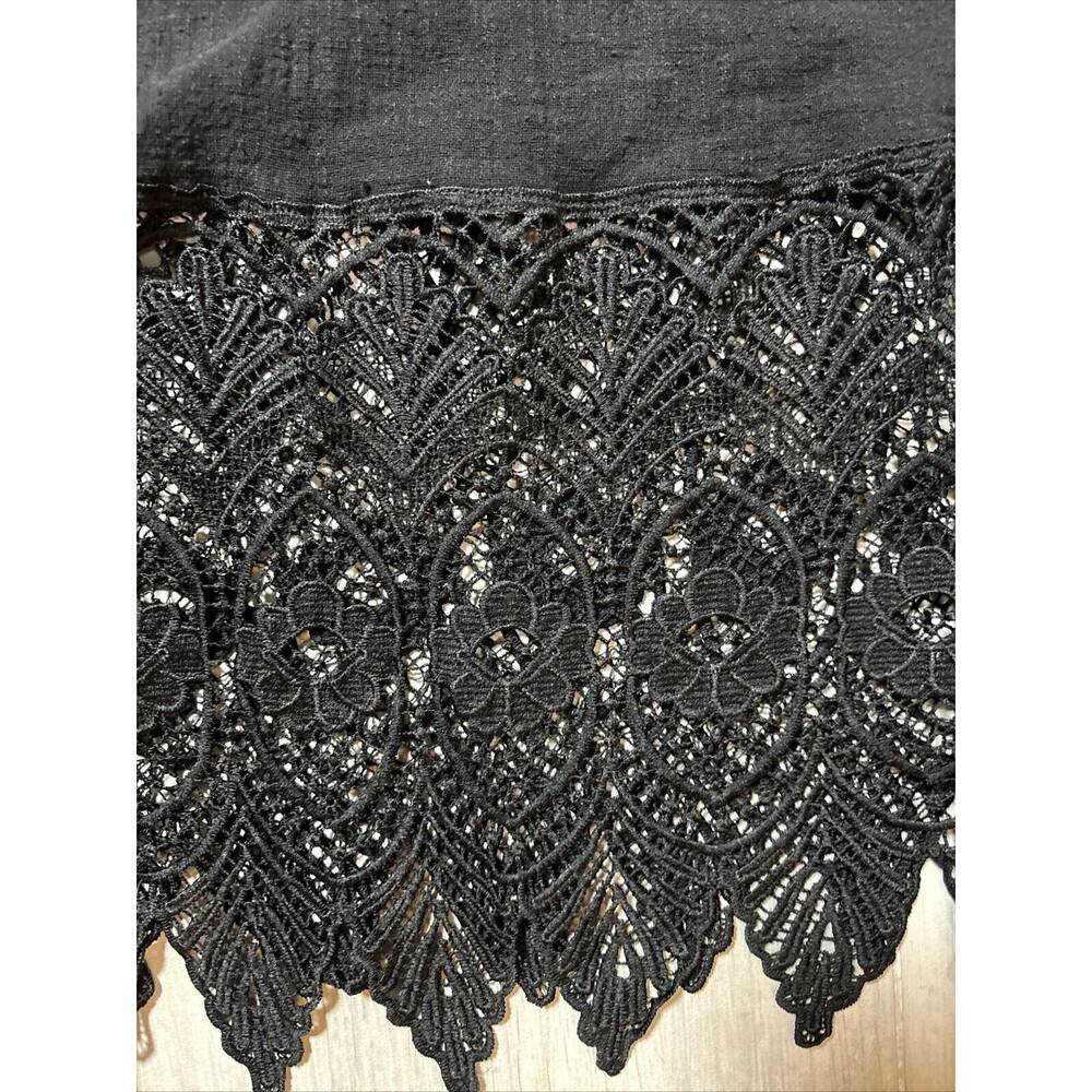 Womens XL Black Linen Top With Lace Trim Goth Fairygoth Cottagecore Lightweight - Picture 3 of 8